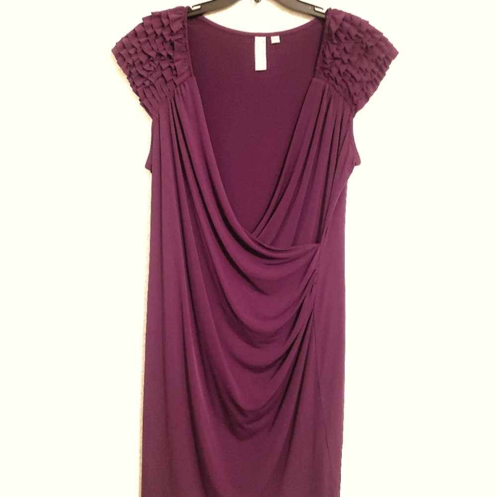 Plunging Neck Purple Ruffle Sleeve dress